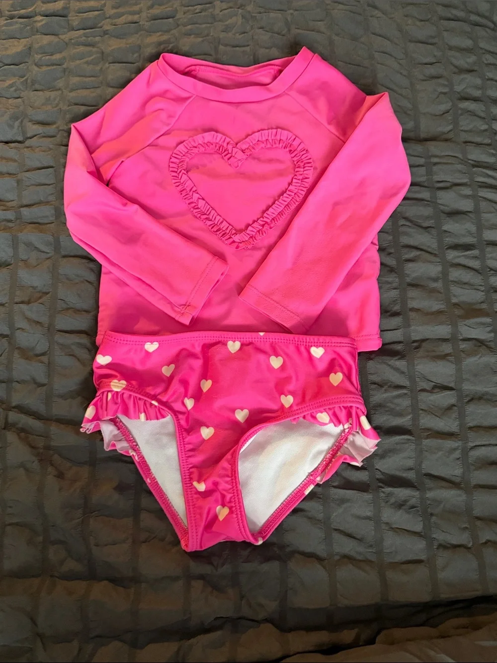 Girls' Hot Pink Heart Rash Guard Swimsuit Set